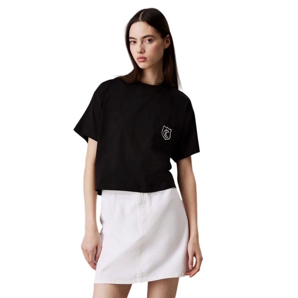 CALVIN KLEIN JEANS BOXY CK CREST CROP POCKET TEE T-SHIRT ΜΠΛΟΥΖΑ ΓΥΝΑΙΚΕΙΑ BLACK