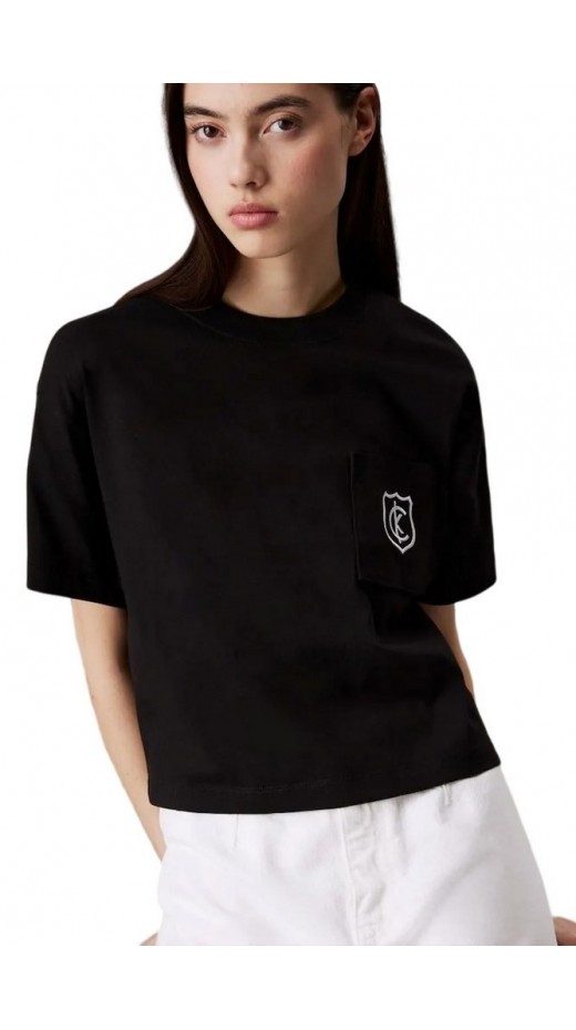 CALVIN KLEIN JEANS BOXY CK CREST CROP POCKET TEE T-SHIRT ΜΠΛΟΥΖΑ ΓΥΝΑΙΚΕΙΑ BLACK