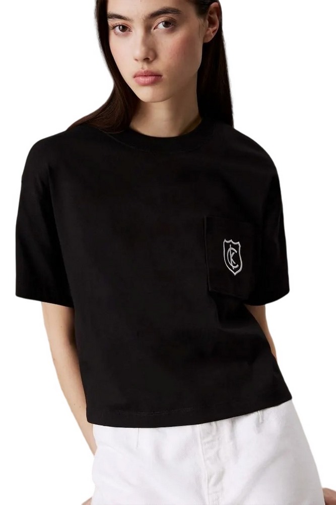 CALVIN KLEIN JEANS BOXY CK CREST CROP POCKET TEE T-SHIRT ΜΠΛΟΥΖΑ ΓΥΝΑΙΚΕΙΑ BLACK