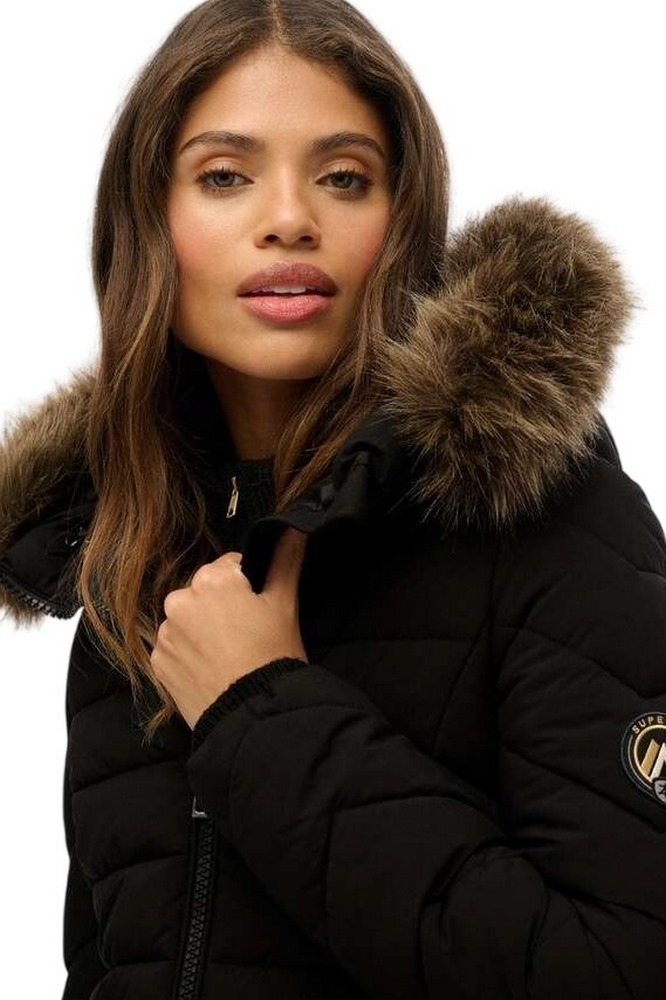 SUPERDRY D2 OVIN FUJI FAUX FUR HOOD MID LENGTH ΜΠΟΥΦΑΝ ΓΥΝΑΙΚΕΙΟ BLACK
