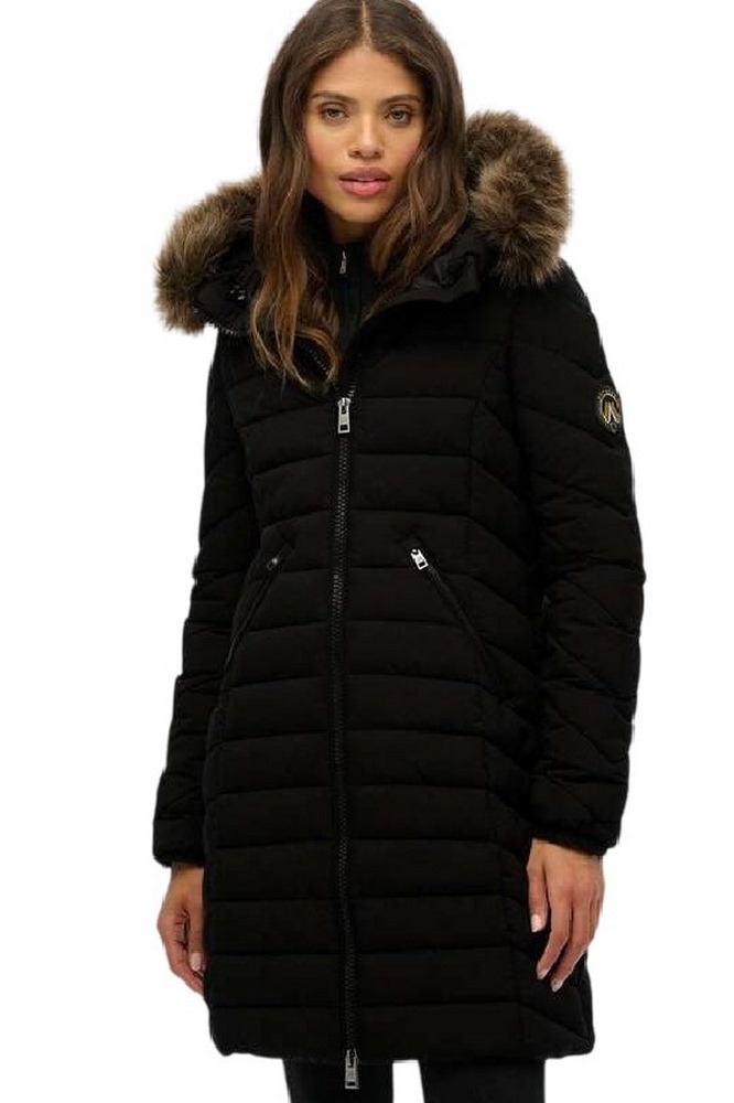 SUPERDRY D2 OVIN FUJI FAUX FUR HOOD MID LENGTH ΜΠΟΥΦΑΝ ΓΥΝΑΙΚΕΙΟ BLACK