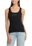 GUESS JEANS TANK TOP SLIM RIB EMBRO ΤΟΠ  ΓΥΝΑΙΚΕΙΟ BLACK