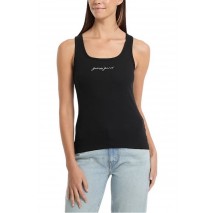 GUESS JEANS TANK TOP SLIM RIB EMBRO ΤΟΠ  ΓΥΝΑΙΚΕΙΟ BLACK