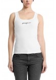GUESS JEANS TANK TOP SLIM RIB EMBRO ΤΟΠ  ΓΥΝΑΙΚΕΙΟ WHITE