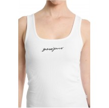 GUESS JEANS TANK TOP SLIM RIB EMBRO ΤΟΠ  ΓΥΝΑΙΚΕΙΟ WHITE