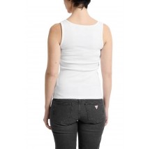 GUESS JEANS TANK TOP SLIM RIB EMBRO ΤΟΠ  ΓΥΝΑΙΚΕΙΟ WHITE