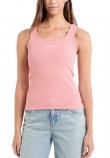 GUESS JEANS TANK TOP SLIM RIB EMBRO ΤΟΠ  ΓΥΝΑΙΚΕΙΟ PINK