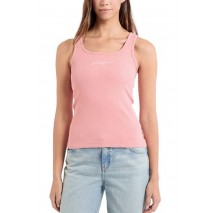 GUESS JEANS TANK TOP SLIM RIB EMBRO ΤΟΠ  ΓΥΝΑΙΚΕΙΟ PINK