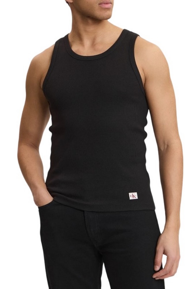 CALVIN KLEIN JEANS 2X2 RIB BADGE TANK TOP ΑΜΑΝΙΚΗ ΜΠΛΟΥΖΑ ΑΝΔΡΙΚΗ BLACK