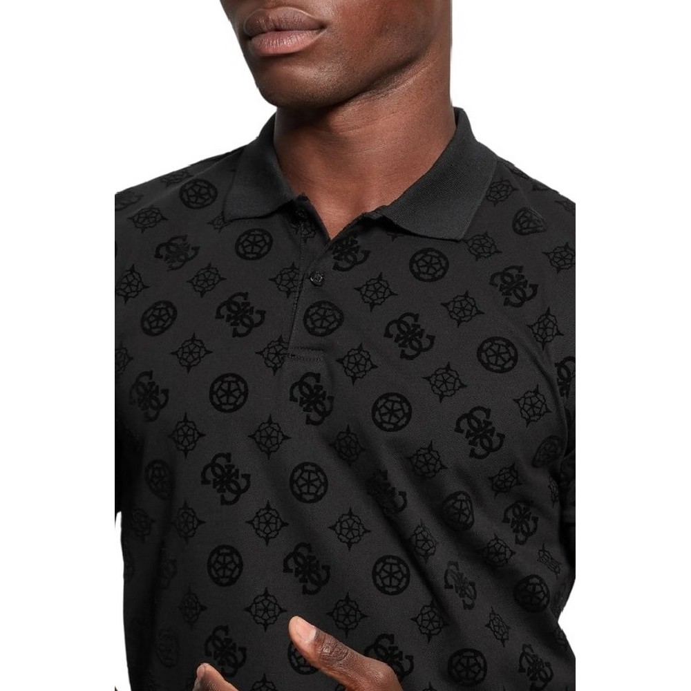 GUESS FLOCKED PEONY T-SHIRT POLO ΜΠΛΟΥΖΑ ΑΝΔΡΙΚΗ BLACK