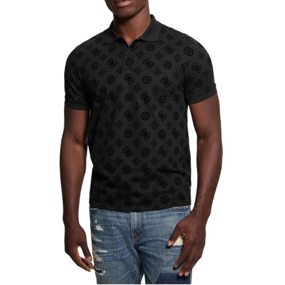 GUESS FLOCKED PEONY T-SHIRT POLO ΜΠΛΟΥΖΑ ΑΝΔΡΙΚΗ BLACK