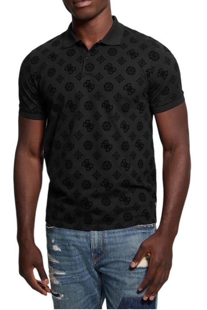 GUESS FLOCKED PEONY T-SHIRT POLO ΜΠΛΟΥΖΑ ΑΝΔΡΙΚΗ BLACK