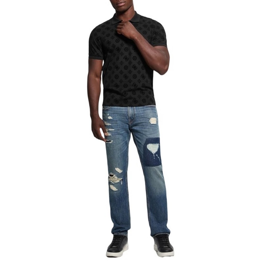GUESS FLOCKED PEONY T-SHIRT POLO ΜΠΛΟΥΖΑ ΑΝΔΡΙΚΗ BLACK