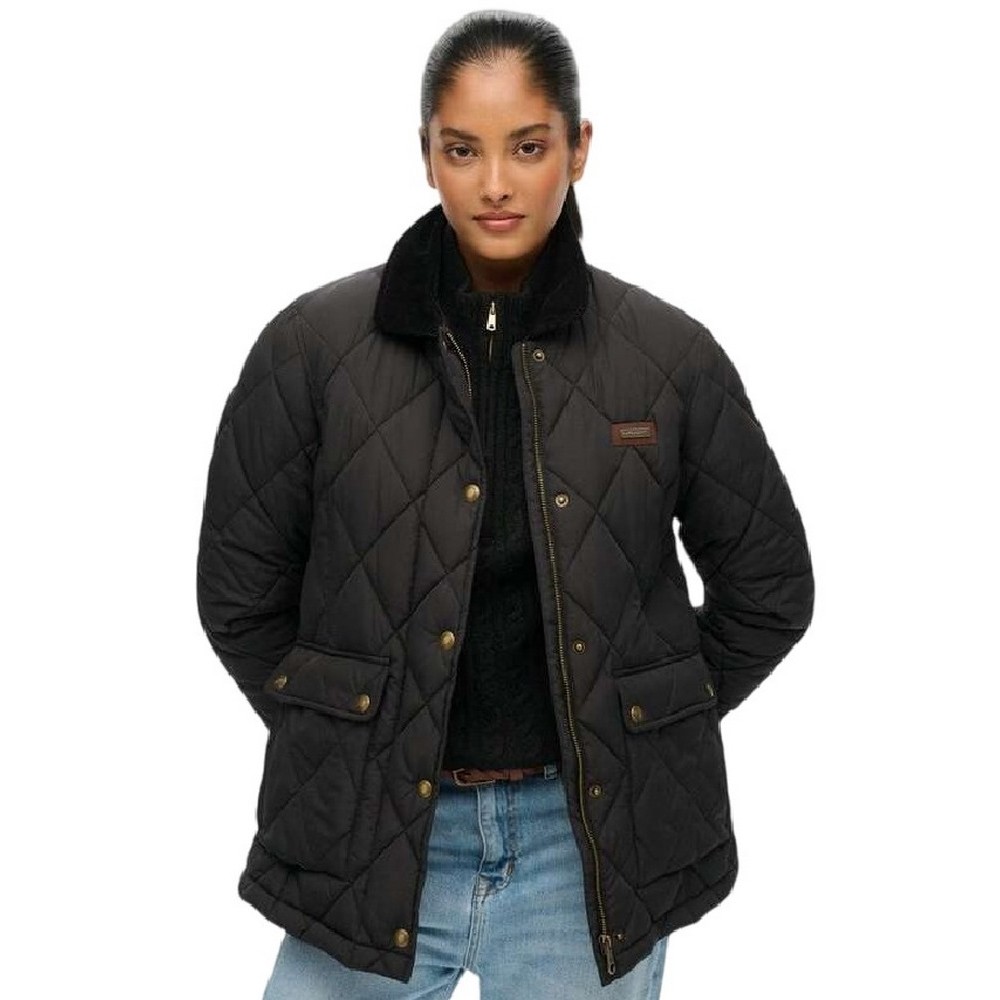 SUPERDRY D3 OVIN CORD TRIMMED LINER JACKET ΜΠΟΥΦΑΝ ΓΥΝΑΙΚΕΙΟ BLACK