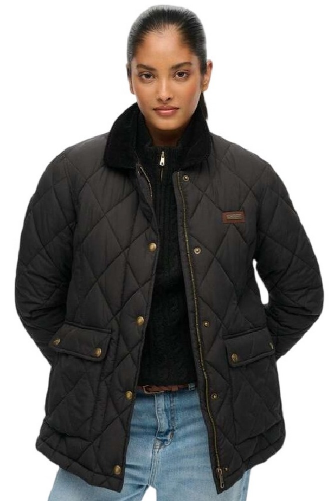 SUPERDRY D3 OVIN CORD TRIMMED LINER JACKET ΜΠΟΥΦΑΝ ΓΥΝΑΙΚΕΙΟ BLACK