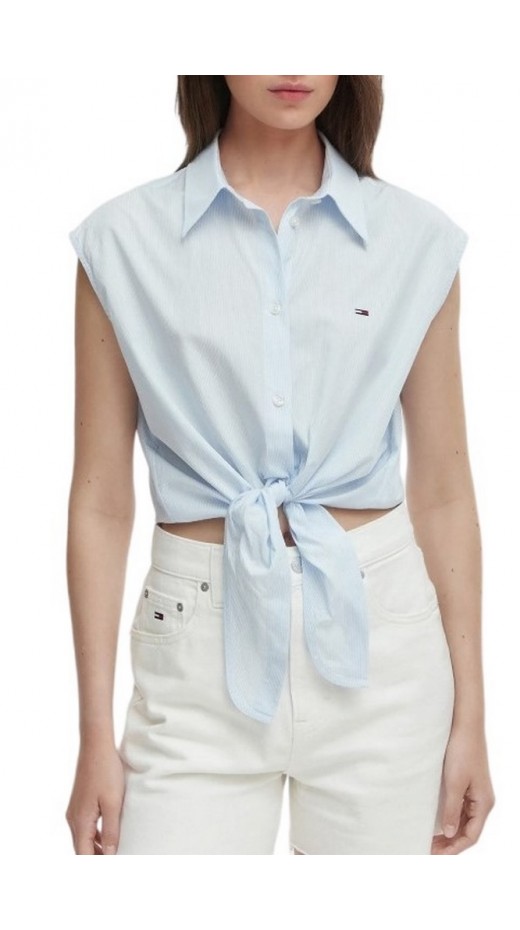 TOMMY JEANS TIE FRONT POPLIN SHIRT ΠΟΥΚΑΜΙΣΟ ΓΥΝΑΙΚΕΙΟ CIEL