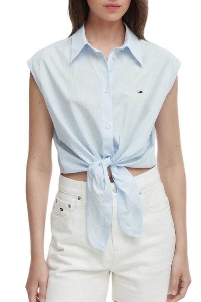 TOMMY JEANS TIE FRONT POPLIN SHIRT ΠΟΥΚΑΜΙΣΟ ΓΥΝΑΙΚΕΙΟ CIEL