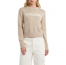 GUESS JEANS INTARSIA SWTR ΜΠΛΟΥΖΑ ΠΛΕΚΤΗ ΓΥΝΑΙΚΕΙΑ BEIGE