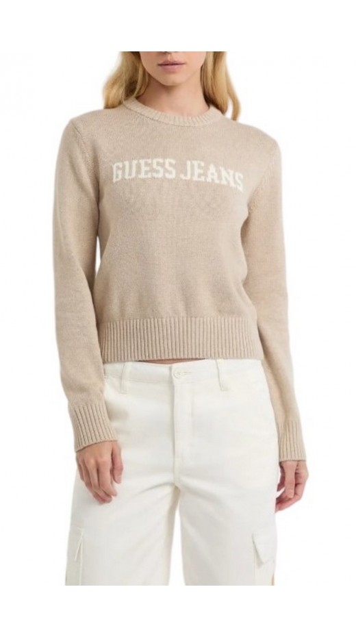 GUESS JEANS INTARSIA SWTR ΜΠΛΟΥΖΑ ΠΛΕΚΤΗ ΓΥΝΑΙΚΕΙΑ BEIGE