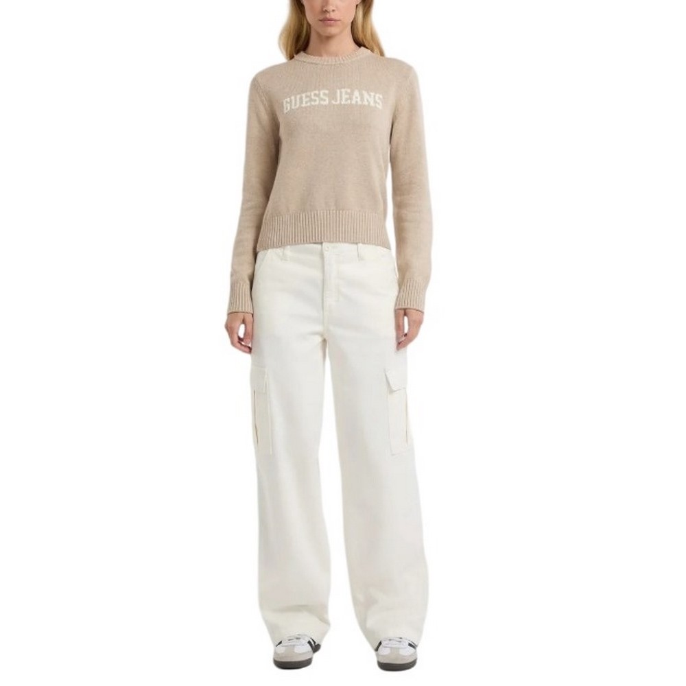 GUESS JEANS INTARSIA SWTR ΜΠΛΟΥΖΑ ΠΛΕΚΤΗ ΓΥΝΑΙΚΕΙΑ BEIGE