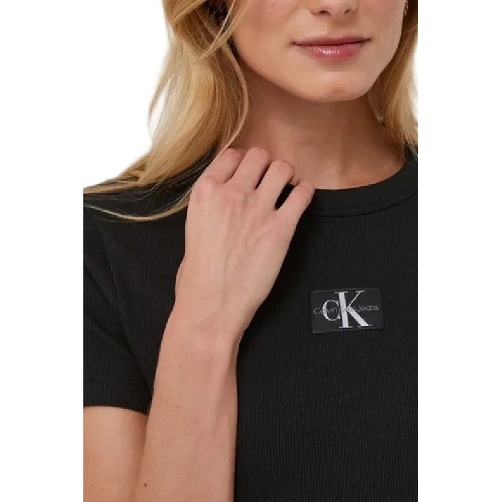CALVIN KLEIN JEANS WOVEN LABEL RIB REGULAR TEE T-SHIRT ΓΥΝΑΙΚΕΙΟ BLACK