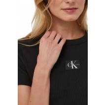 CALVIN KLEIN JEANS WOVEN LABEL RIB REGULAR TEE T-SHIRT ΓΥΝΑΙΚΕΙΟ BLACK