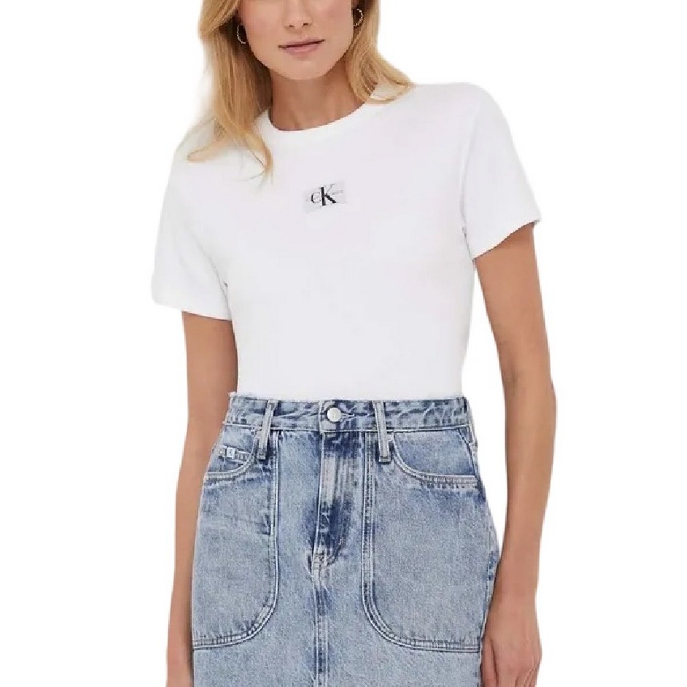 CALVIN KLEIN JEANS WOVEN LABEL RIB REGULAR TEE T-SHIRT ΓΥΝΑΙΚΕΙΟ BRIGHT WHITE