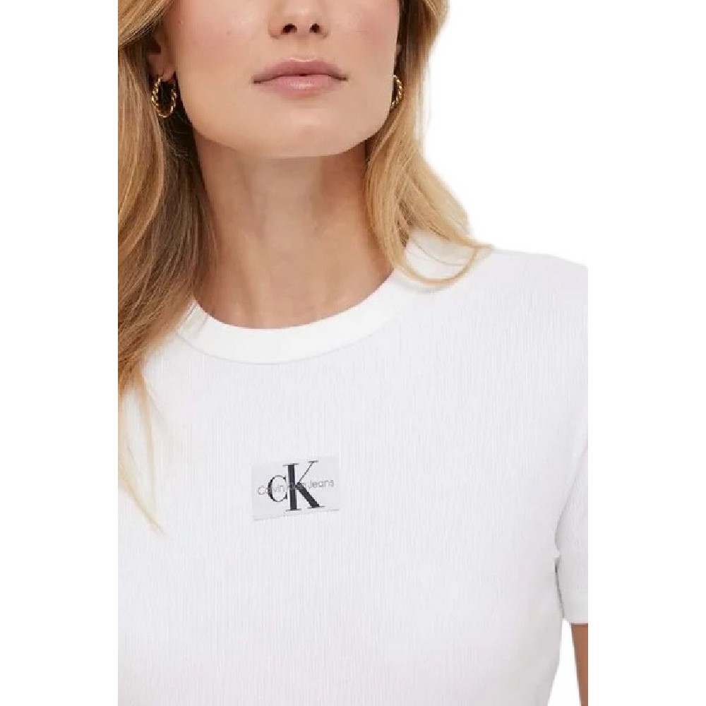 CALVIN KLEIN JEANS WOVEN LABEL RIB REGULAR TEE T-SHIRT ΓΥΝΑΙΚΕΙΟ BRIGHT WHITE