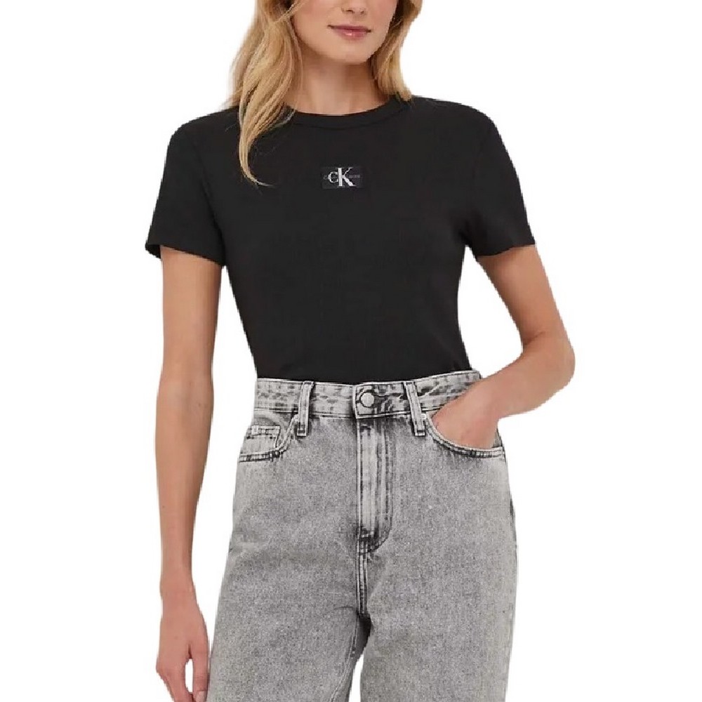 CALVIN KLEIN JEANS WOVEN LABEL RIB REGULAR TEE T-SHIRT ΓΥΝΑΙΚΕΙΟ BLACK