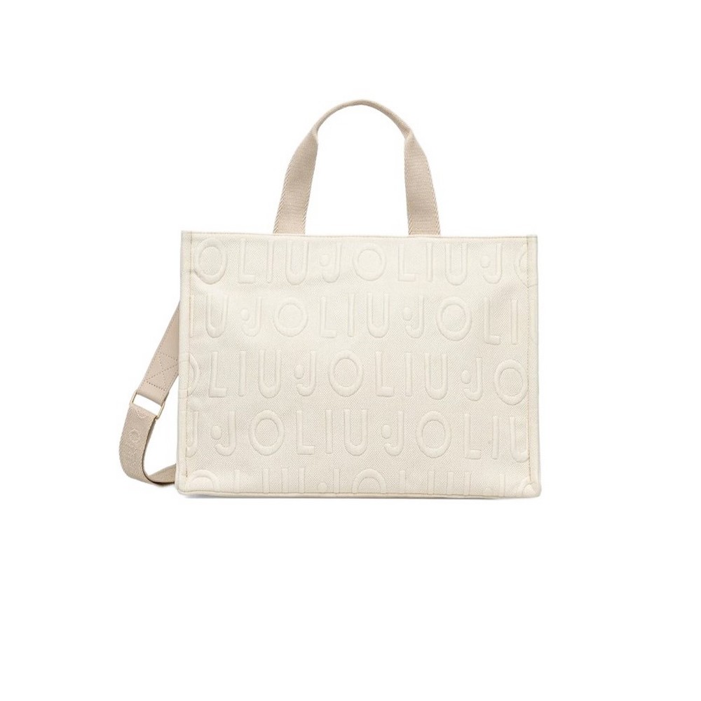 LIU JO SOFT MIN OF 2 L TOTE LOGO BUBBLE ΤΣΑΝΤΑ ΓΥΝΑΙΚΕΙΑ WHITE/CREAMY