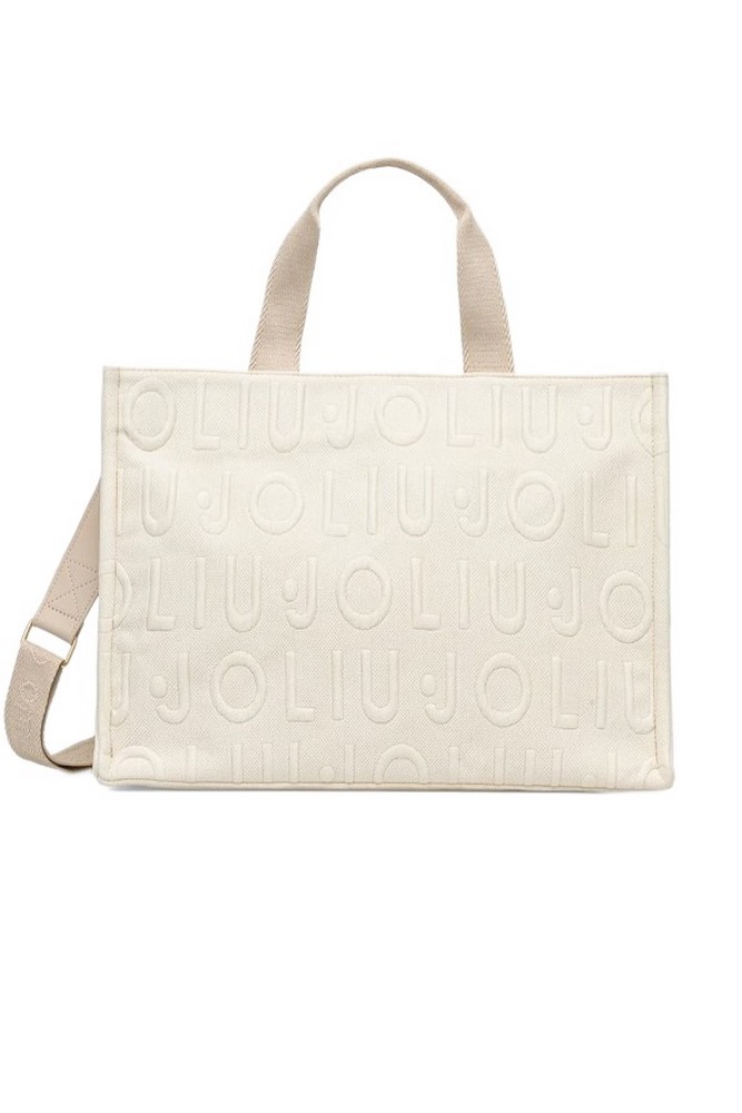 LIU JO SOFT MIN OF 2 L TOTE LOGO BUBBLE ΤΣΑΝΤΑ ΓΥΝΑΙΚΕΙΑ WHITE/CREAMY