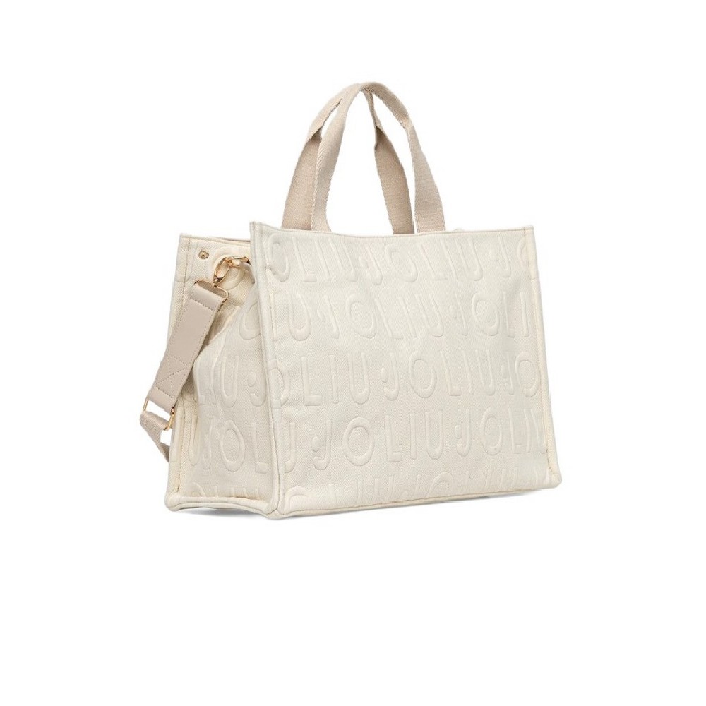 LIU JO SOFT MIN OF 2 L TOTE LOGO BUBBLE ΤΣΑΝΤΑ ΓΥΝΑΙΚΕΙΑ WHITE/CREAMY