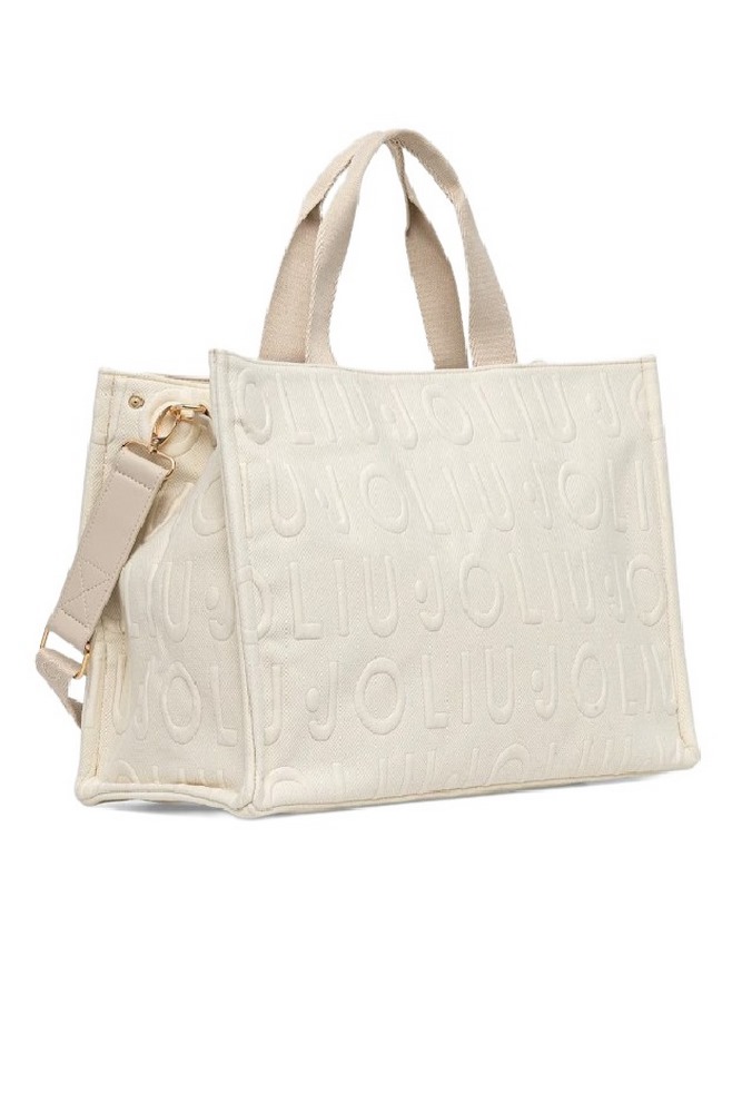 LIU JO SOFT MIN OF 2 L TOTE LOGO BUBBLE ΤΣΑΝΤΑ ΓΥΝΑΙΚΕΙΑ WHITE/CREAMY