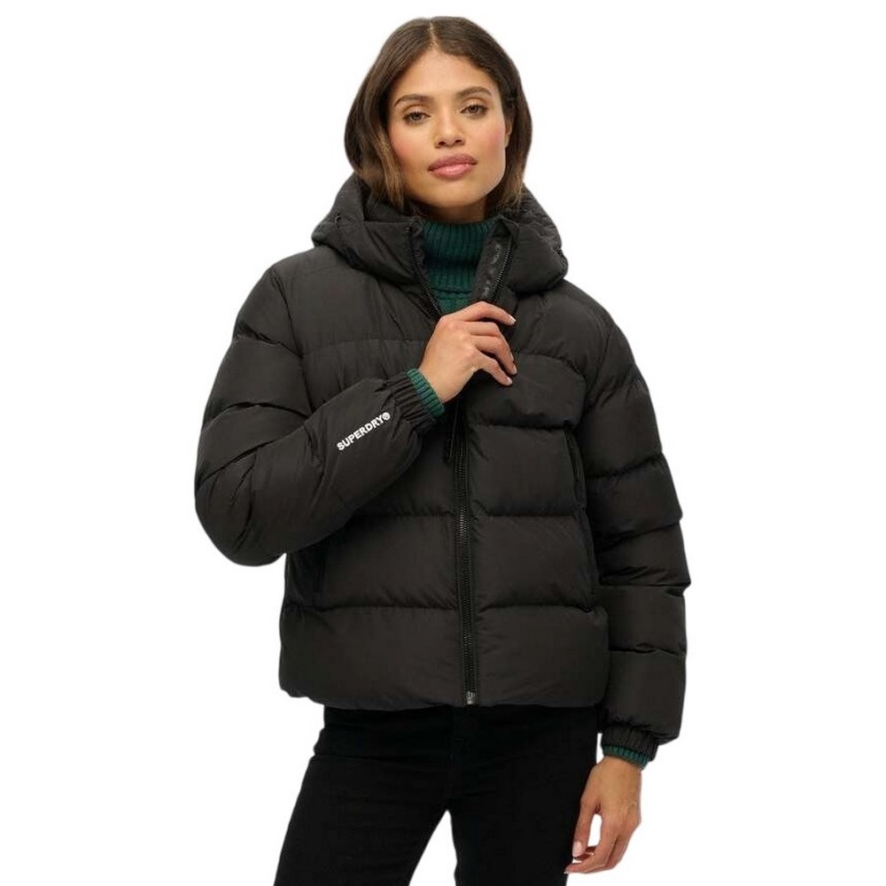 SUPERDRY D1 SDSW HOODED SPORTS PUFFER JACKET ΜΠΟΥΦΑΝ ΓΥΝΑΙΚΕΙΟ BLACK
