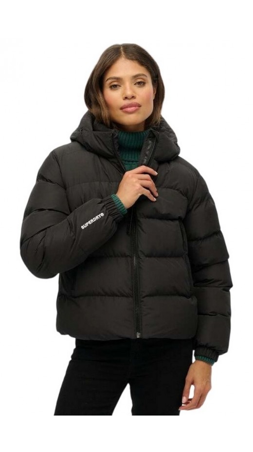 SUPERDRY D1 SDSW HOODED SPORTS PUFFER JACKET ΜΠΟΥΦΑΝ ΓΥΝΑΙΚΕΙΟ BLACK