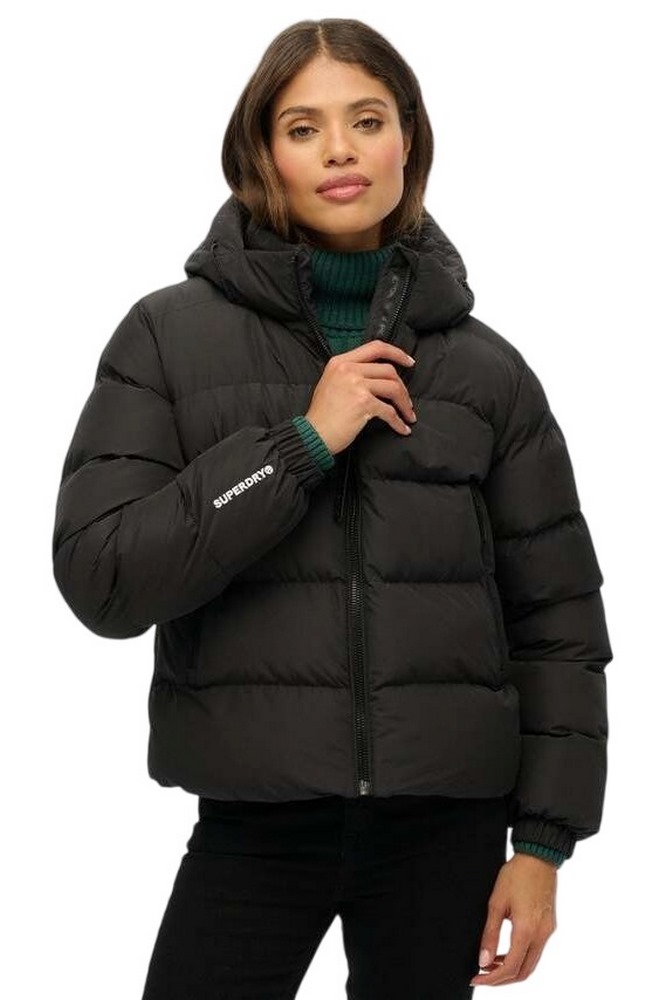 SUPERDRY D1 SDSW HOODED SPORTS PUFFER JACKET ΜΠΟΥΦΑΝ ΓΥΝΑΙΚΕΙΟ BLACK