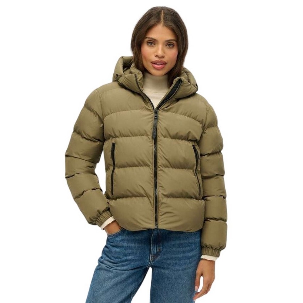 SUPERDRY D1 SDSW HOODED SPORTS PUFFER JACKET ΜΠΟΥΦΑΝ ΓΥΝΑΙΚΕΙΟ KHAKI