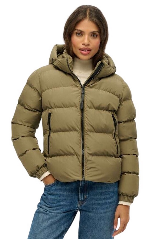 SUPERDRY D1 SDSW HOODED SPORTS PUFFER JACKET ΜΠΟΥΦΑΝ ΓΥΝΑΙΚΕΙΟ KHAKI