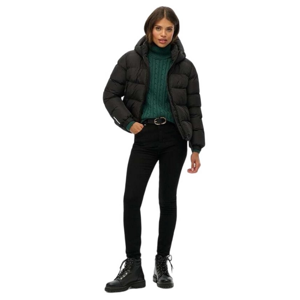 SUPERDRY D1 SDSW HOODED SPORTS PUFFER JACKET ΜΠΟΥΦΑΝ ΓΥΝΑΙΚΕΙΟ BLACK