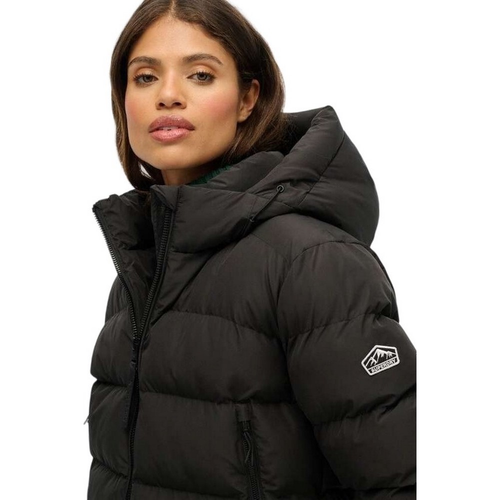 SUPERDRY D1 SDSW HOODED SPORTS PUFFER JACKET ΜΠΟΥΦΑΝ ΓΥΝΑΙΚΕΙΟ BLACK