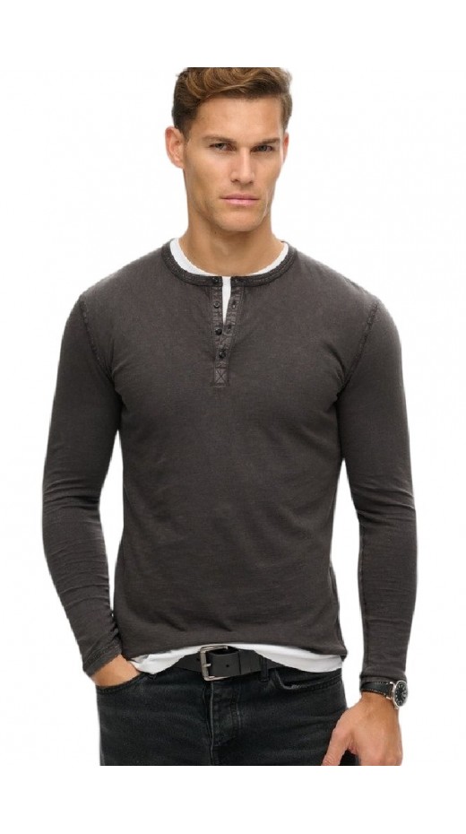SUPERDRY D2 MRCH SLUB LS JERSEY GRANDAD TOP ΜΠΛΟΥΖΑ ΑΝΔΡΙΚΗ WASHED BLACK