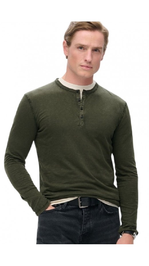 SUPERDRY D2 MRCH SLUB LS JERSEY GRANDAD TOP ΜΠΛΟΥΖΑ ΑΝΔΡΙΚΗ OLIVE