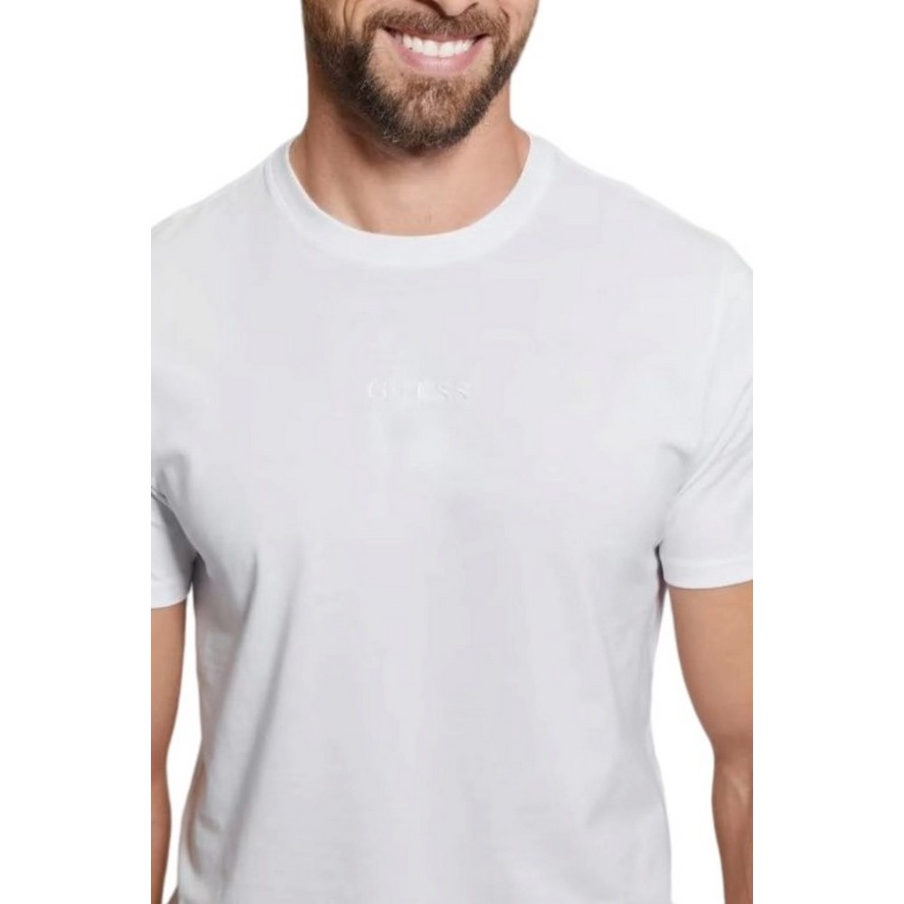 GUESS EMB PIMA CREW T-SHIRT ΜΠΛΟΥΖΑ ΑΝΔΡΙΚΗ WHITE