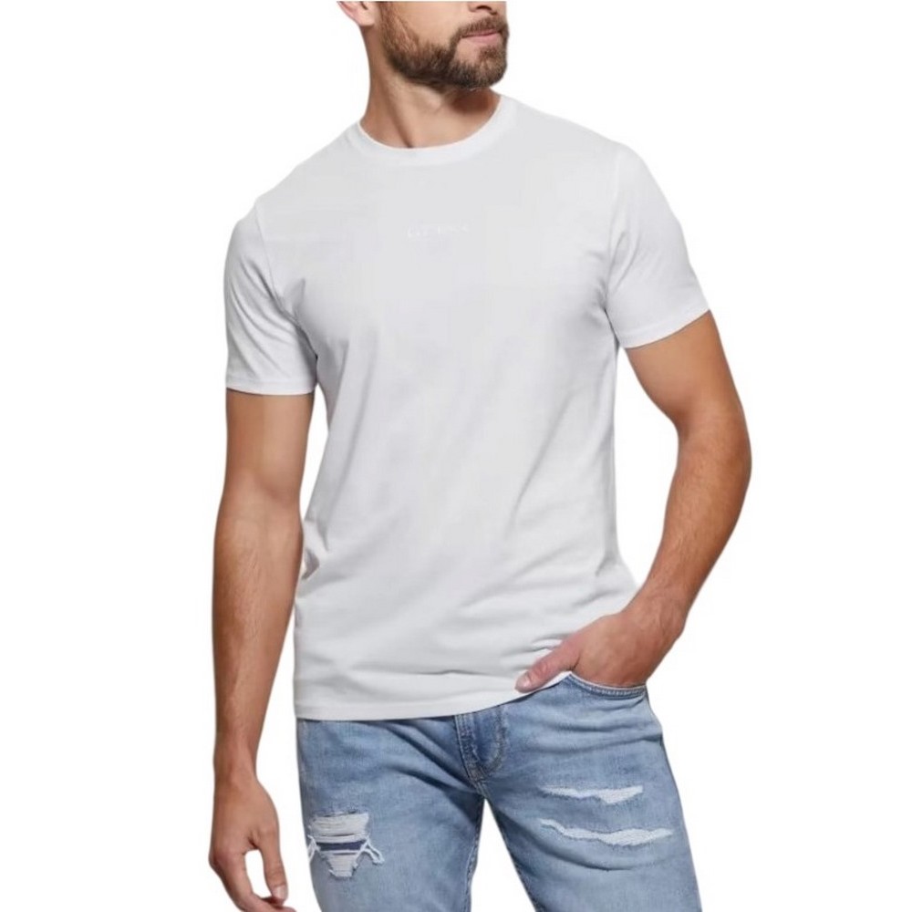 GUESS EMB PIMA CREW T-SHIRT ΜΠΛΟΥΖΑ ΑΝΔΡΙΚΗ WHITE