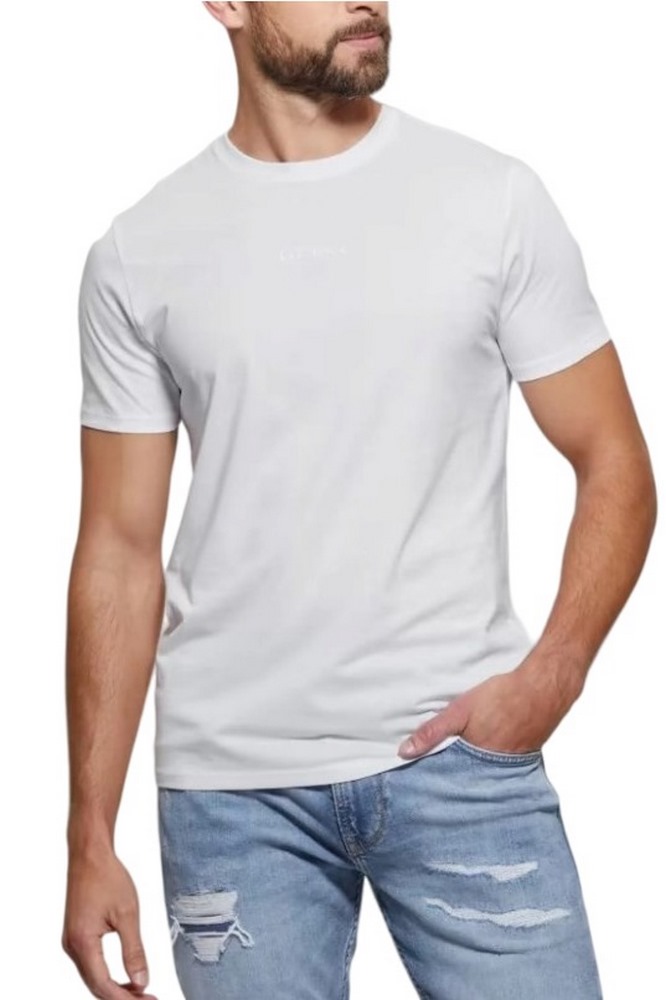 GUESS EMB PIMA CREW T-SHIRT ΜΠΛΟΥΖΑ ΑΝΔΡΙΚΗ WHITE