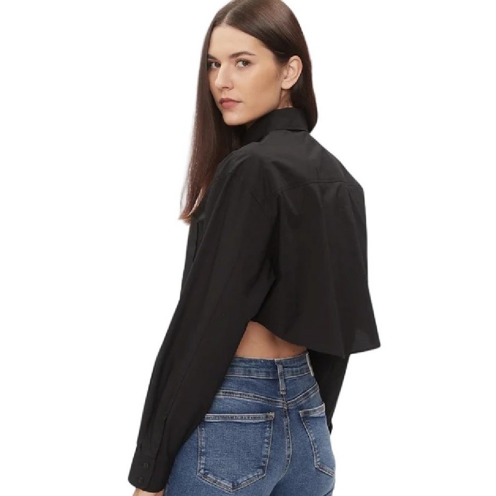 CALVIN KLEIN JEANS WOVEN LABEL CROPPED SHIRT ΠΟΥΚΑΜΙΣΟ ΓΥΝΑΙΚΕΙΟ BLACK