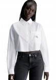 CALVIN KLEIN JEANS WOVEN LABEL CROPPED LS SHIRT ΠΟΥΚΑΜΙΣΟ ΓΥΝΑΙΚΕΙΟ WHITE