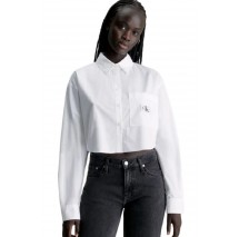 CALVIN KLEIN JEANS WOVEN LABEL CROPPED SHIRT ΠΟΥΚΑΜΙΣΟ ΓΥΝΑΙΚΕΙΟ WHITE