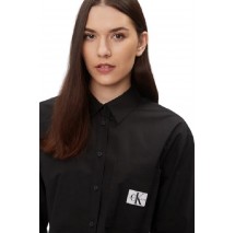 CALVIN KLEIN JEANS WOVEN LABEL CROPPED SHIRT ΠΟΥΚΑΜΙΣΟ ΓΥΝΑΙΚΕΙΟ BLACK