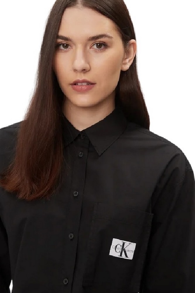 CALVIN KLEIN JEANS WOVEN LABEL CROPPED LS SHIRT ΠΟΥΚΑΜΙΣΟ ΓΥΝΑΙΚΕΙΟ BLACK